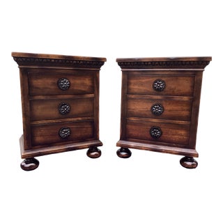 A Pair of Guido Zichele Provincial Carved Maple & Walnut Side Tables or Nightstands For Sale