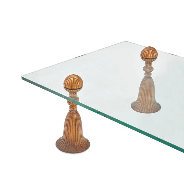 Mid Century Modern Gold Metal Tassel Lucite & Glass Cocktail Coffee Table