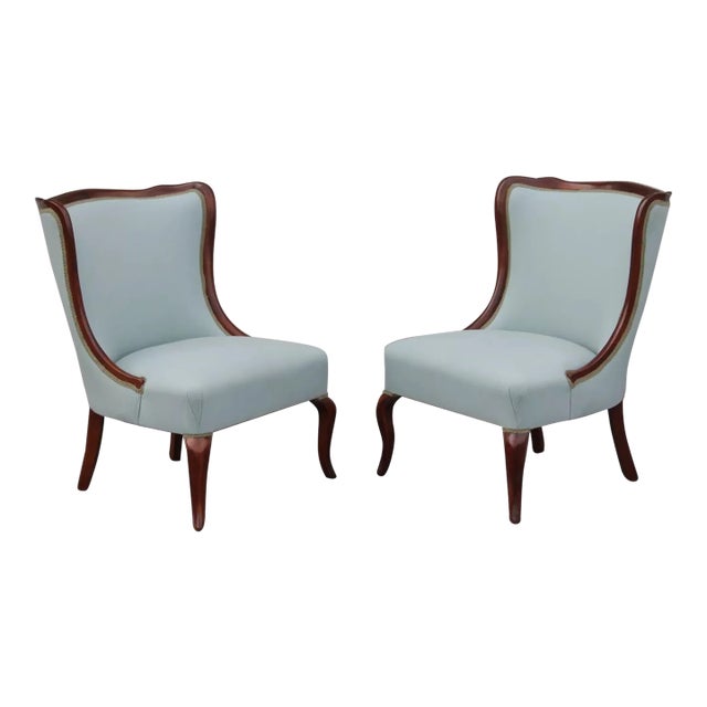 1940s Cherry Wood Regency Chairs with New Upholstery For Sale