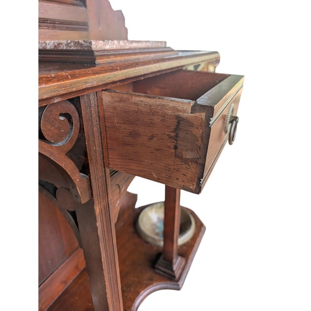 Wood Late 19th-Century Victorian Eastlake Carved Walnut & Marble Hall Tree For Sale - Image 7 of 18