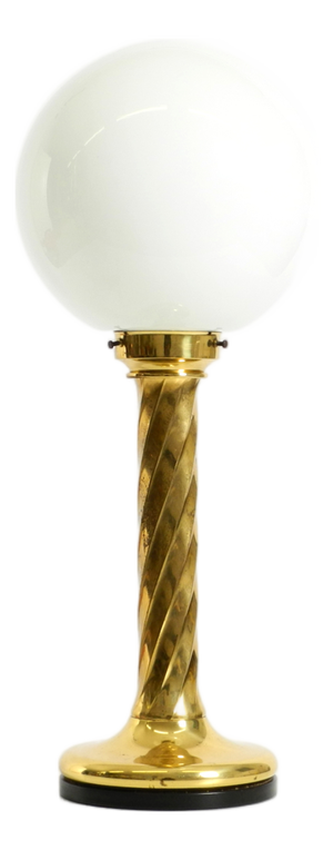 Large Column-Style Table Lamp in Brass with Frosted Glass Globe, 1960s