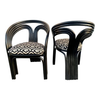 Curvy Black Rattan Chairs- Pair For Sale