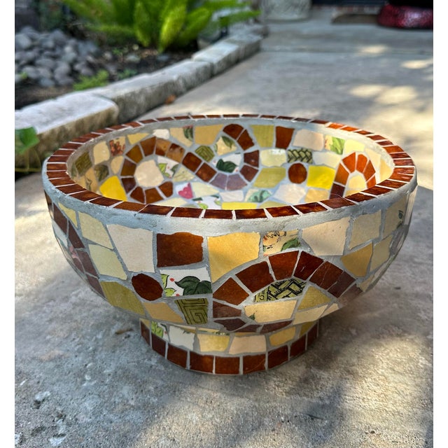 1950s Vintage Mosaic Cement and Tile Pedestal Bowl For Sale - Image 5 of 8