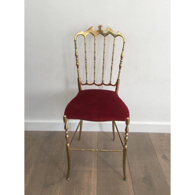 Red Brass and Red Velvet Chiavari Chair, circa 1940 For Sale - Image 8 of 13