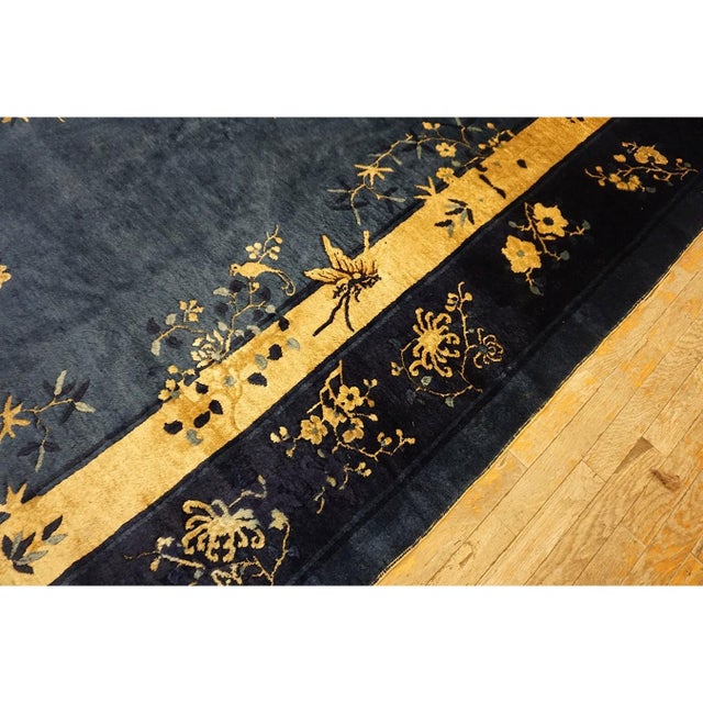 1920s Blue Floral Art Deco Influences Antique Chinese Peking Room Size Rug For Sale - Image 10 of 10