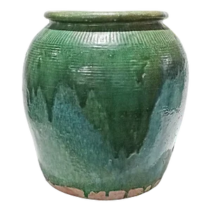 Late 20th Century Balinese Contemporary Terracotta Vase / Jar / Urn With Green Glaze