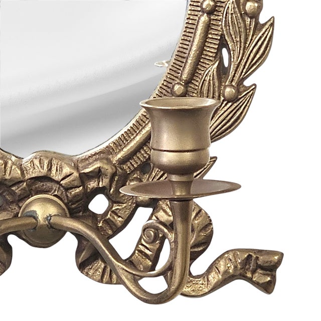 Vintage Brass Mirrored Double-Arm Wall Sconce, 13" For Sale - Image 9 of 11