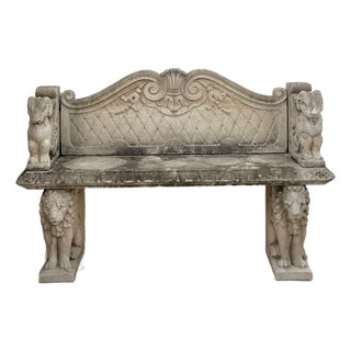 Vintage Boho Cast Stone Bench For Sale