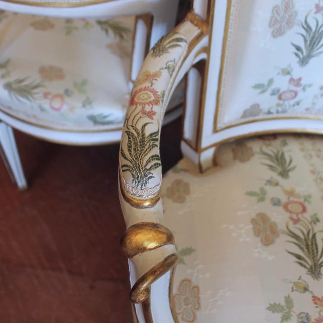 Pair of Swedish Gustavian Style Painted and Gilt Neoclassical Style Armchairs For Sale - Image 9 of 12
