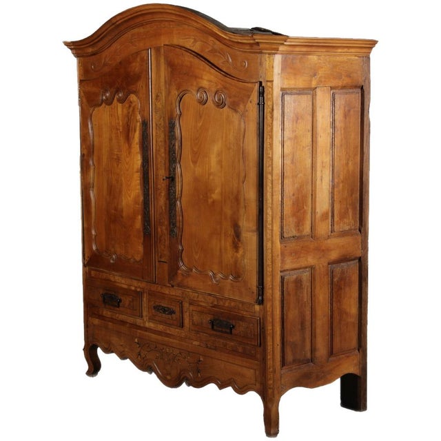 Baroque Ancient French Baroque Cabinet Around 1760 Cherry Tree Large Iron Fittings, Church Tree, Carvings, Inserting and Band Performances For Sale - Image 3 of 18