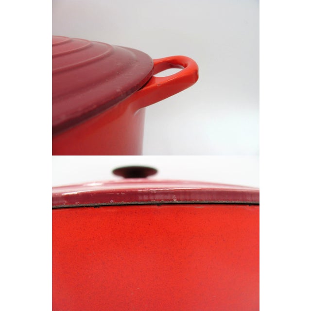 French 13 Qt Round Le Creuset Cerise Red Cast Iron Enamel Dutch Oven Cocotte For Sale - Image 3 of 12