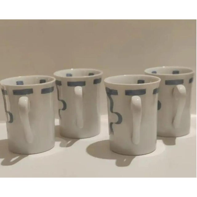 French Provincial Vintage Neiman Marcus Trompe l'Oeil Blue Ribbon Porcelain Mugs- Set of 4 For Sale - Image 3 of 7