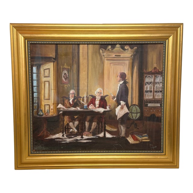 Historic Oil Painting After Jean Leon Gerome Ferris – Benjamin Franklin, John Adams & Thomas Jefferson Drafting the Declaration of Independence For Sale