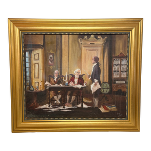Historic Oil Painting After Jean Leon Gerome Ferris – Benjamin Franklin, John Adams & Thomas Jefferson Drafting the Declaration of Independence