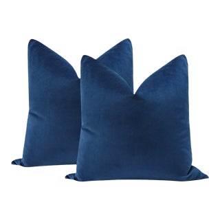 22" Sapphire Velvet Pillows - a Pair For Sale