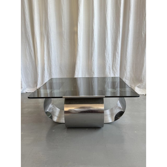 Mid-Century Modern Mid-Century Modern Stainless Steel and Smoked Glass Coffee Table by Francois Monnet for Kappa, 1970s For Sale - Image 3 of 16