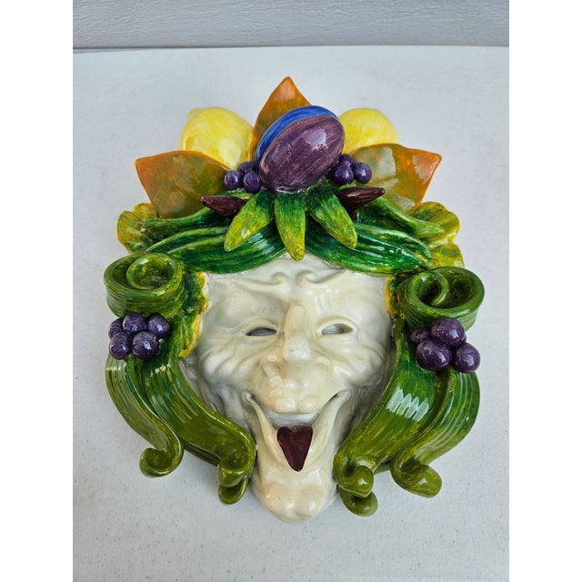 Toscano Bacchus Handcrafted Majolica Style Mask For Sale - Image 13 of 13
