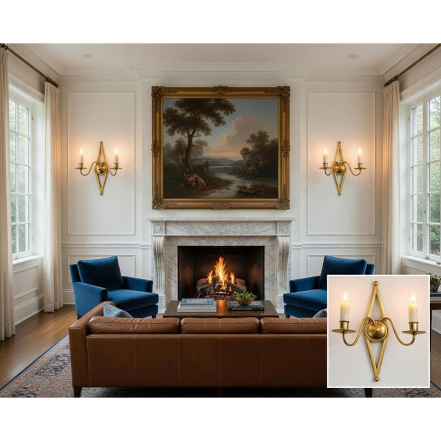 French Brass Wall Sconces with Diamond Backplates, 1960s, Set of 3 For Sale - Image 3 of 18