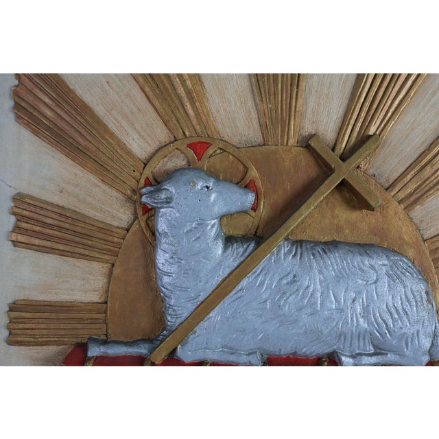 Religious Carved Wooden Agnus Dei Panel, France, 1800s For Sale - Image 6 of 11