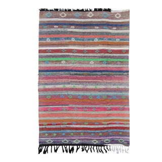 Vintage Turkish Kilim Flat-Weave Rug With Colorful Strips in Bright Colors For Sale