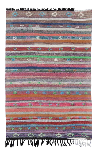 Vintage Turkish Kilim Flat-Weave Rug With Colorful Strips in Bright Colors