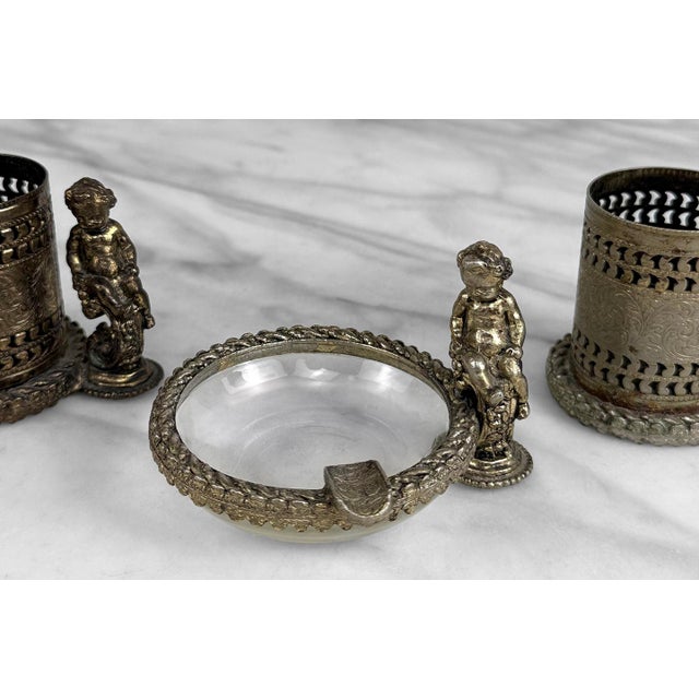Vintage Victorian Rococo Cherub Ashtray & Match Holder Smokers Set For Sale - Image 4 of 8