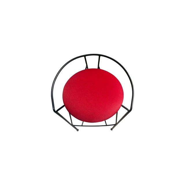 Vintage Vecta Postmodern Black Metal & Red Upholstered Bar Stools – Set of 6 For Sale In Greenville, SC - Image 6 of 9