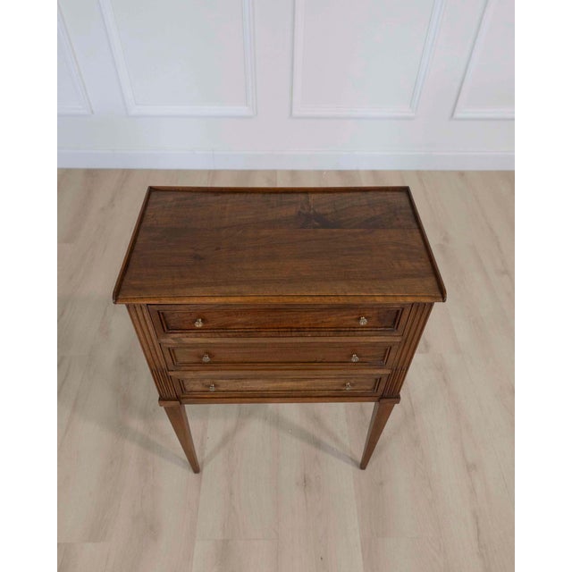 French 20th Century Louis XVI Style Walnut Bedside Table For Sale - Image 4 of 7