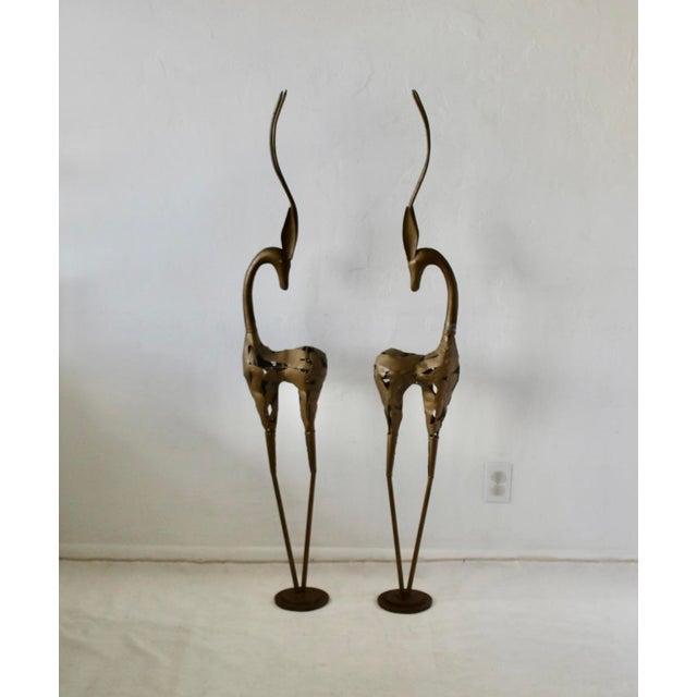 Brutalist Monumental Stylized Bronze-Finished Metal Gazelle Sculptures-a Pair For Sale - Image 3 of 17