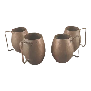 Set of 4 Antique Arts & Crafts Hand Hammered Copper Tankards Cups Mugs #1