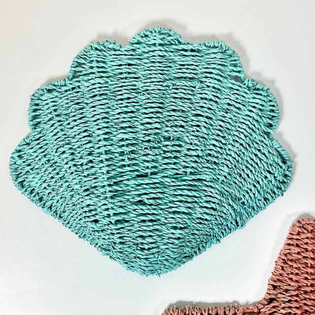 Wood 1980s Vintage Coastal Boho Chic Wicker Clam Shell & Starfish Sculptural Wall Objects - A Pair. For Sale - Image 7 of 7