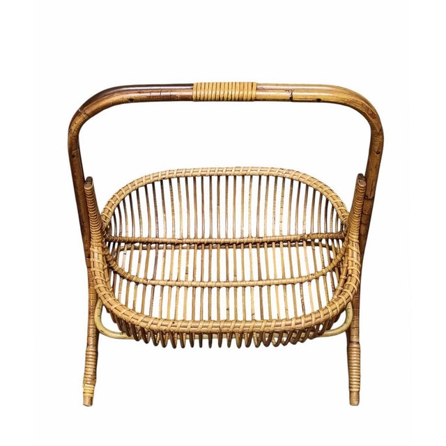 Rattan Basket Magazine Rack, Italy, 1960s For Sale - Image 6 of 9