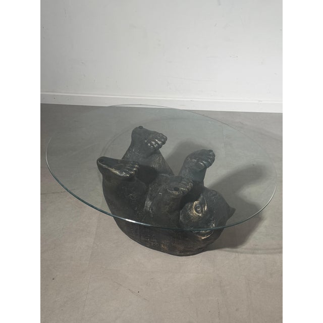 Black Bear Coffee Table in Resin with Glass Top For Sale - Image 6 of 9