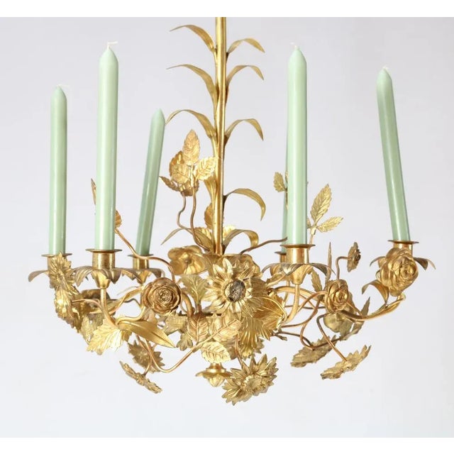 Stunning and rare Art Nouveau chandelier. Striking French design from the 1900s. Original gilt brass frame with original...