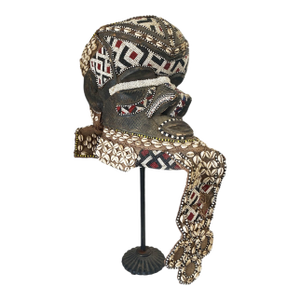 Vintage Large African Tribal Beaded Kuba Royal Head Mask/Helmet Sculpture Congo 11" H