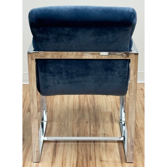 Vintage Newly Upholstered Blue Velvet Chrome Sling Chairs, a Pair For Sale - Image 14 of 18
