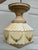 Gorgeous cream colored painted Metal ceiling fixture with matching geometric shaped frosted glass globe with painted...