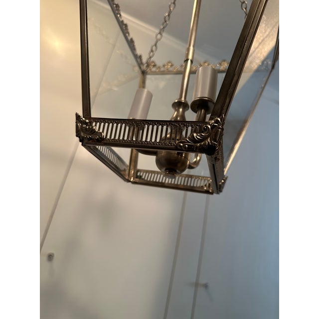 1960's English 4 Sided Glass and Metal Indoor Lantern For Sale - Image 10 of 11