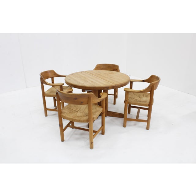Vintage Dining Table and Dining Chairs in Pine and Papercord, 1970s, Set of 5 For Sale - Image 15 of 15