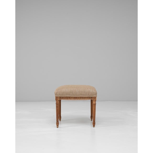 1900s French Louis XVI Upholstered Stool with Carved Legs For Sale - Image 16 of 18