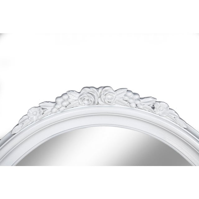 1930s White Oval Wall Mirror W/Floral Crown For Sale - Image 4 of 4