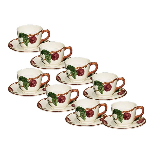 1960s Franciscan China Apple Pattern Cups & Saucers - Set of 8 For Sale