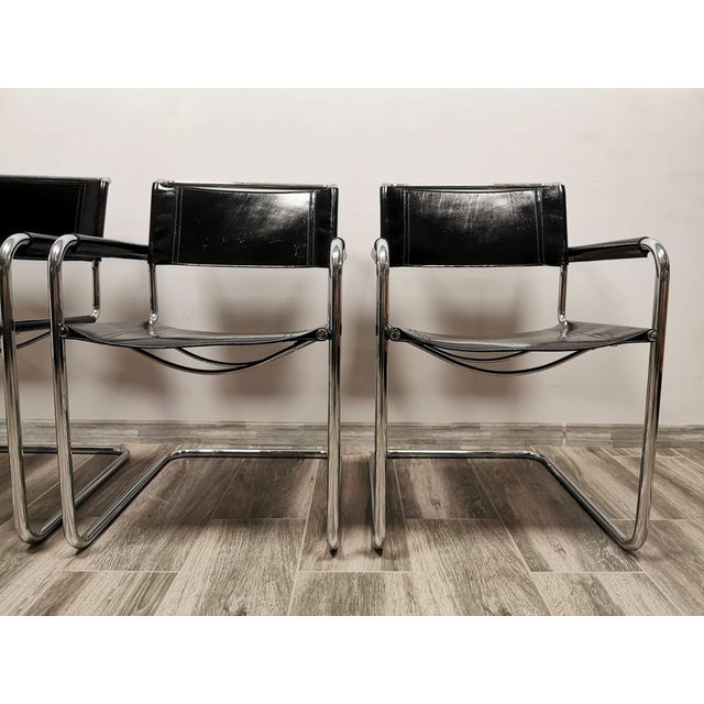 Animal Skin Mid-Century Chromed Leather Chairs attributed to Marcel Breuer, Set of 4 For Sale - Image 7 of 18