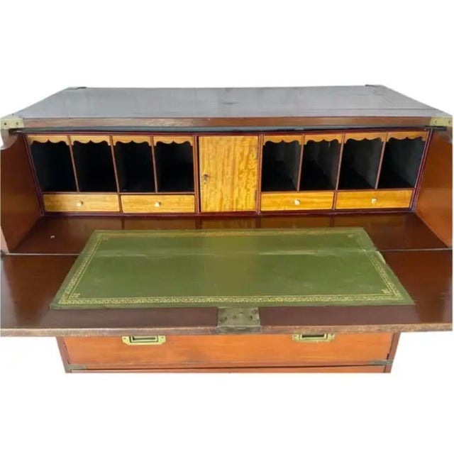 Brass English Mahogany Campaign Chest With Secretaire Desk For Sale - Image 8 of 11