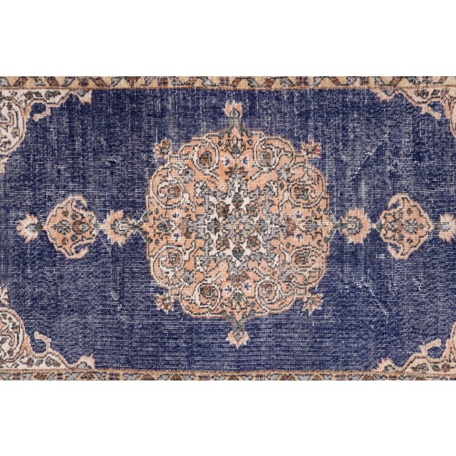 Mid-Century Modern Vintage Blue Turkish Oushak Rug 3'7" X 6'11" For Sale - Image 3 of 12