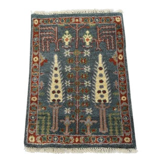 Heriz Rug 1’11” X 2’8” Blue Wool Tribal Hand-Knotted Oriental Carpet For Sale