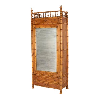 Faux Bamboo & Pine Armoire For Sale
