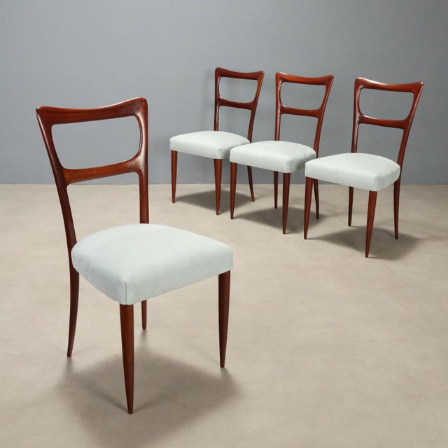 Vintage Chairs in Mahogany and Fabric, Italy, 1950s, Set of 4 For Sale - Image 9 of 9