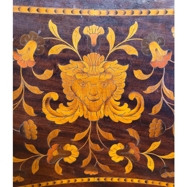Antique Dutch 19th C Carved & Marquetry Inlaid Rocking Chair + Needlepoint Pillow For Sale - Image 11 of 18