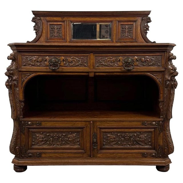 19th Century English Pollard Oak Sideboard with Bevelled Mirror For Sale - Image 15 of 15